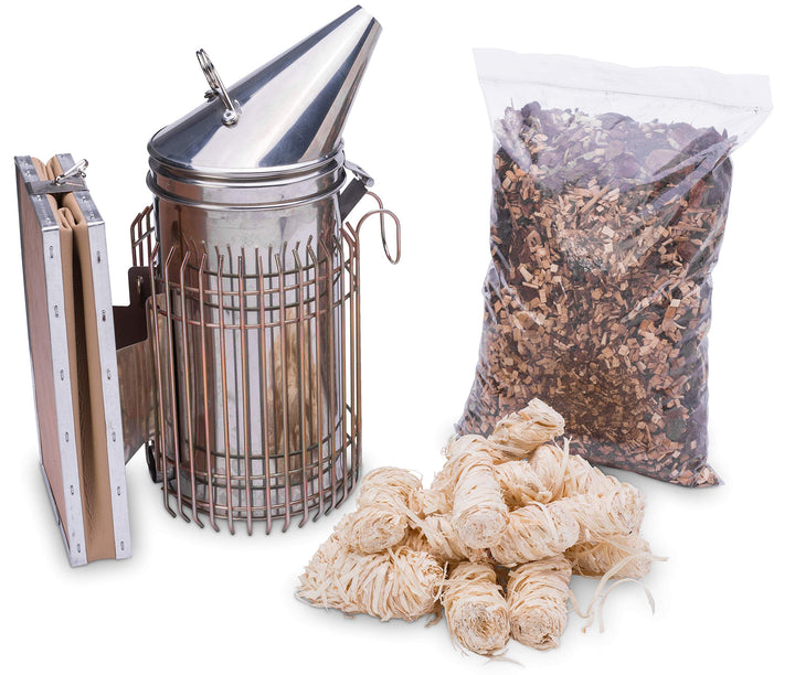 Imkado Imker Set M - Premium Edelstahl-Smoker, Rauchstoff, Anzünder - Ideal für Hobbyimker - Einstei
