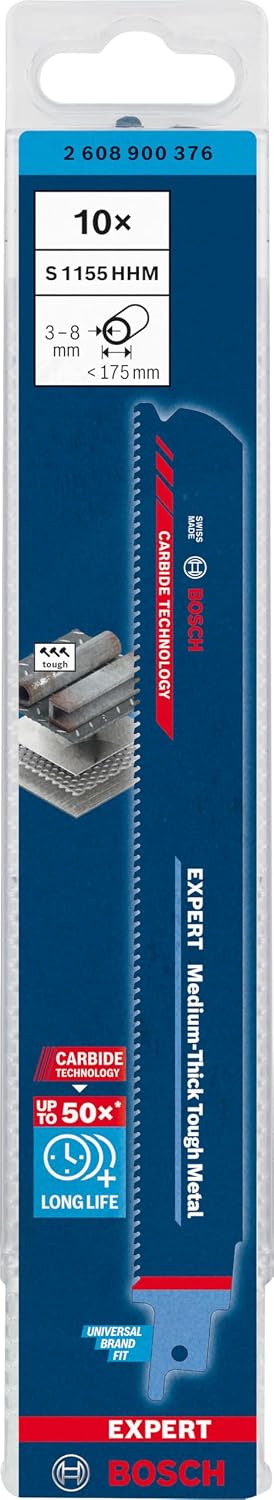 Bosch Professional 10x Expert ‘Medium-Thick Tough Metal’ S 1155 HHM Säbelsägeblatt (für Zäher Stahl,