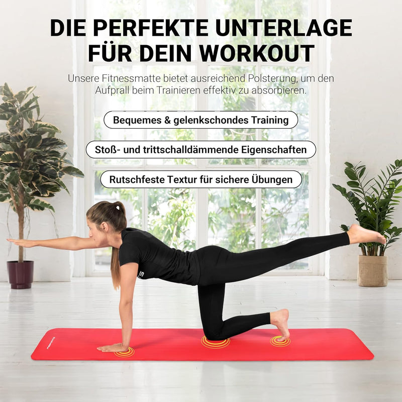 MSPORTS Gymnastikmatte Premium inkl. Tragegurt + Übungsposter + Workout App I Hautfreundliche Fitnes