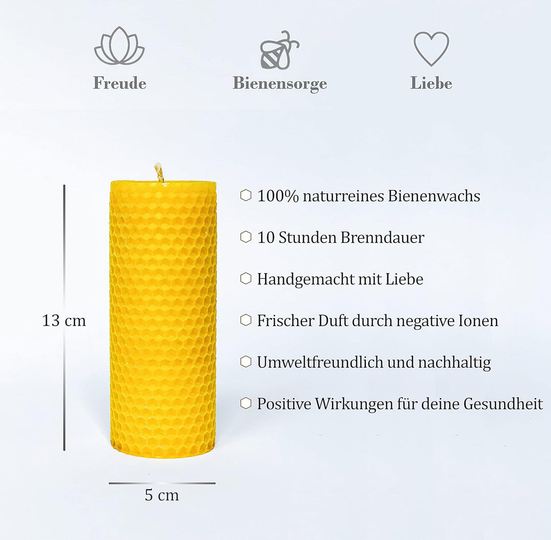 Xanty Bienenwachskerzen (13 cm x 5 cm), 4 Grosse goldene Kerzen aus 100% Bienenwachs, Wabenkerzen, S