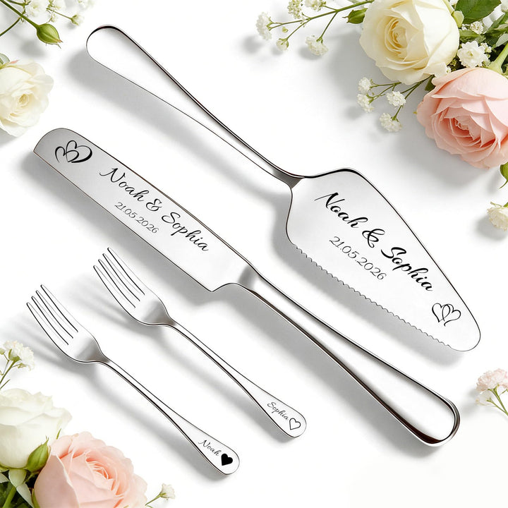WBW Personalisiertes Tortenmesser- & Heberset, individuell graviert, ideal für Hochzeiten, Verlobung