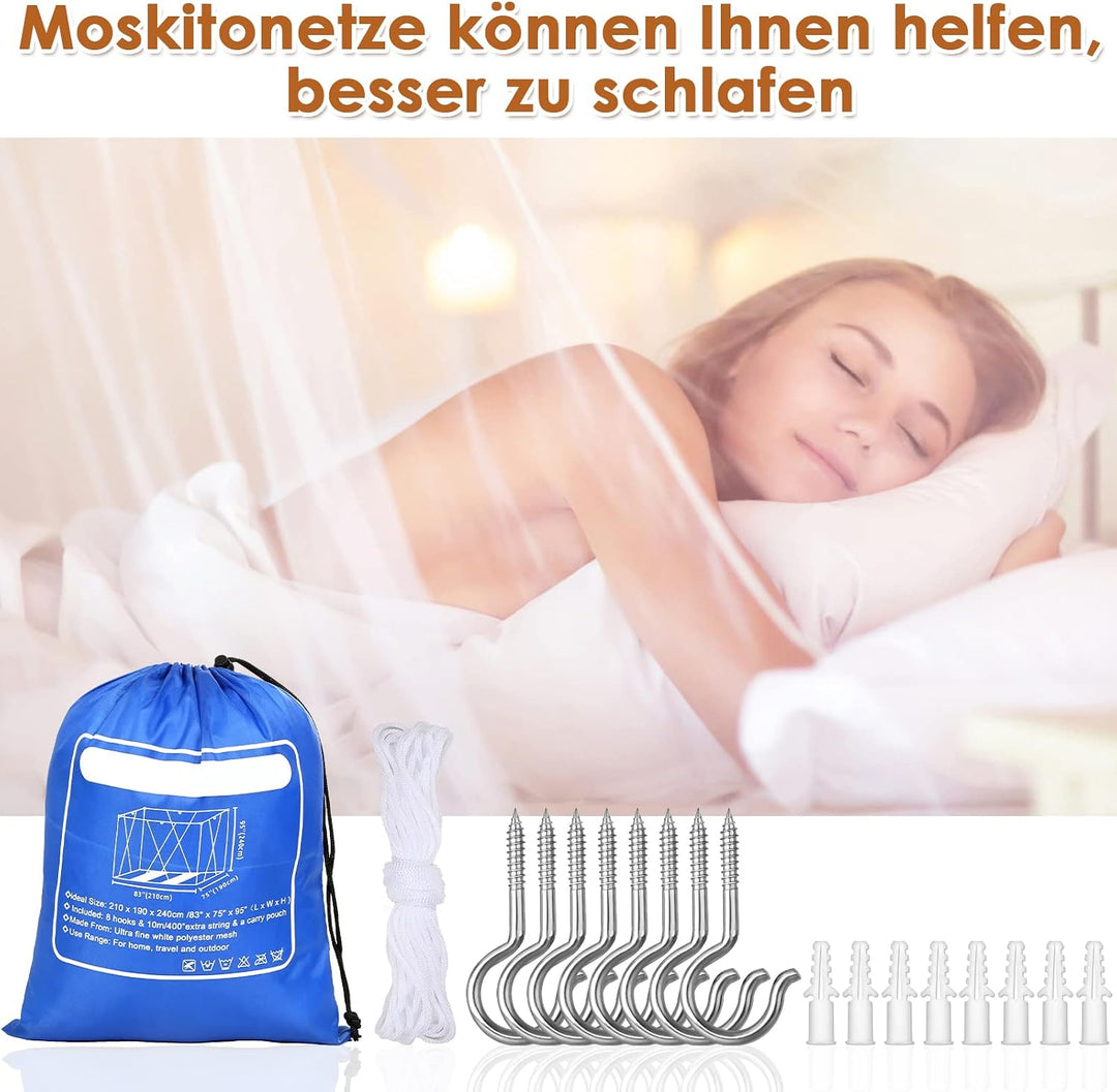 Moskitonetz Doppelbett und Einzelbett - 1.9 m x 2.1 m x 2.4 m Moskitonetze für Doppelbett und Einzel