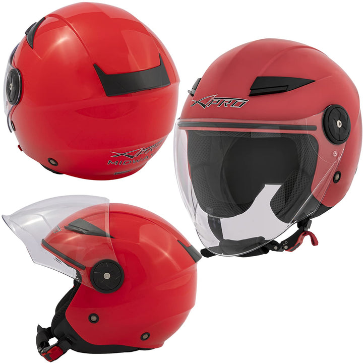 Motorradhelm Motorrad Roller Offenes Jet Scooter Helm Viser ECE 22 BACKLINE 57-58 cm ( M) Rot, 57-58