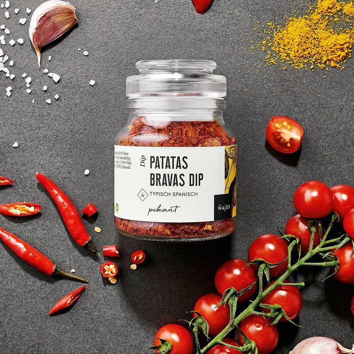 Wajos Patatas Bravas Dip vegan, Doppelpack 2x 90g: pikanter Dip &amp; leckere Alternative zum Pommes Gew