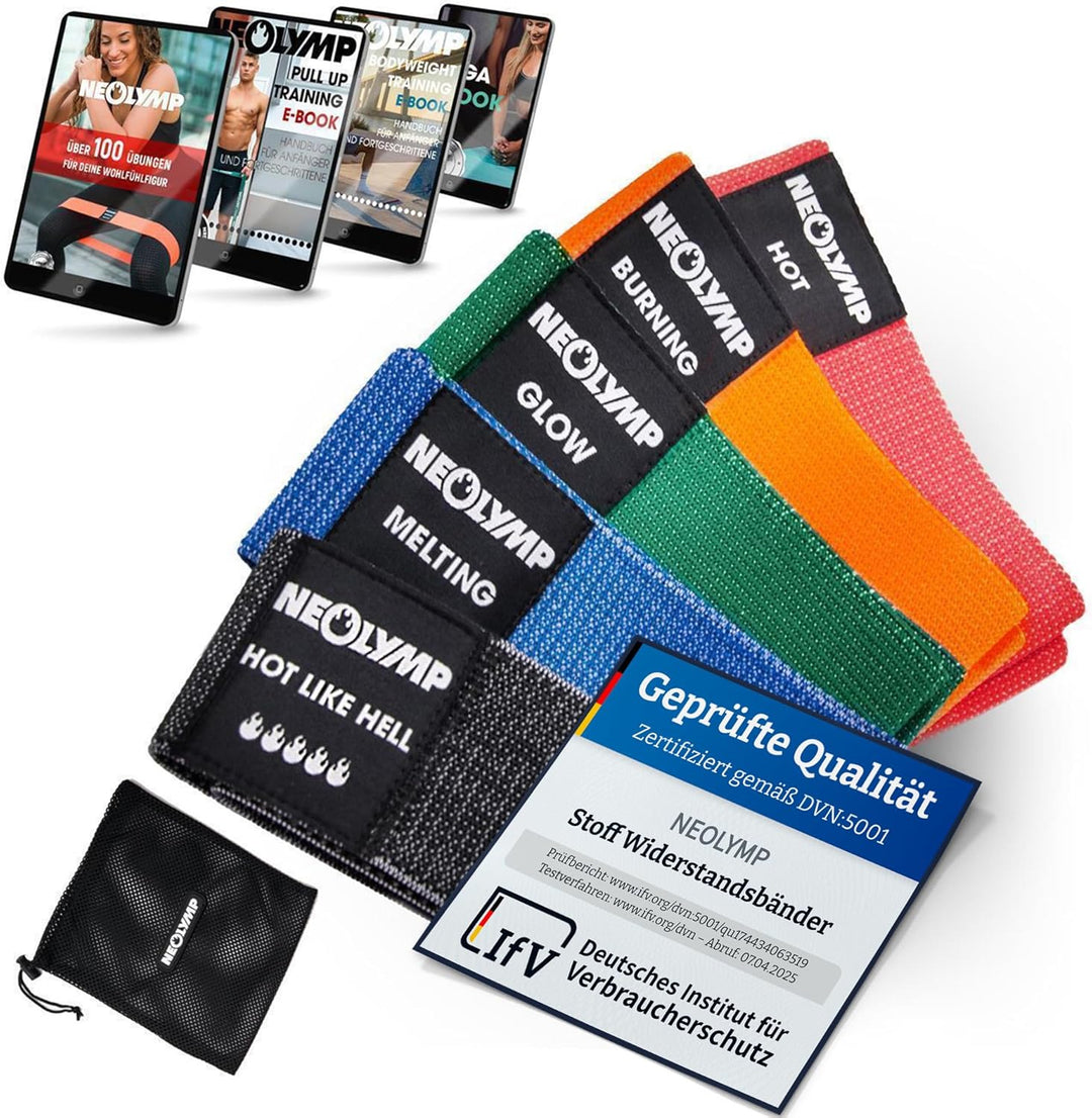 NEOLYMP Miniband Fitness aus Stoff + E-Book mit über 100 Übungen – Minibands Trainingsband Beine Boo