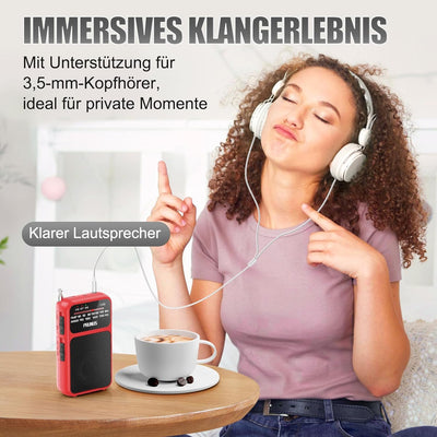 PRUNUS J-555 AM/FM/UKW Radio Klein, Kleines Radio mit Akku, USB-C-Laden, Mini Radio Batteriebetriebe