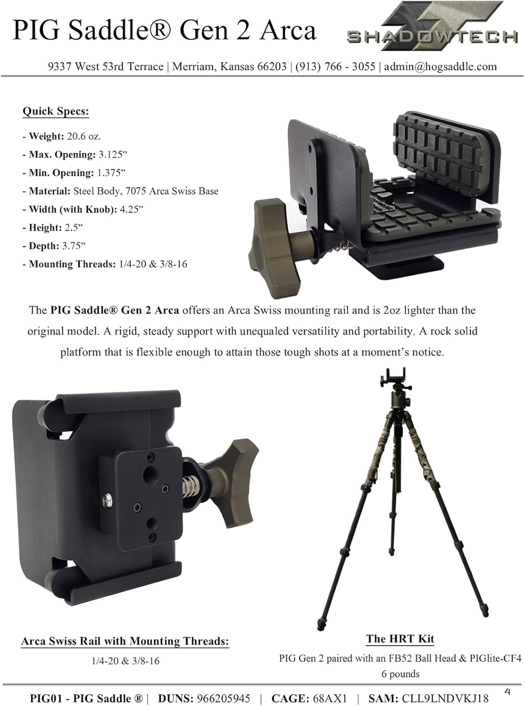 Pig Sattel Gen2 Arca, Shadow Tech, LLC