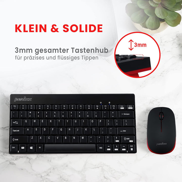 Perixx PERIDUO-712, Kabelloses Mini Tastatur und Maus Set - Minigrösse - mit Nano Receiver - 2.4Gh -