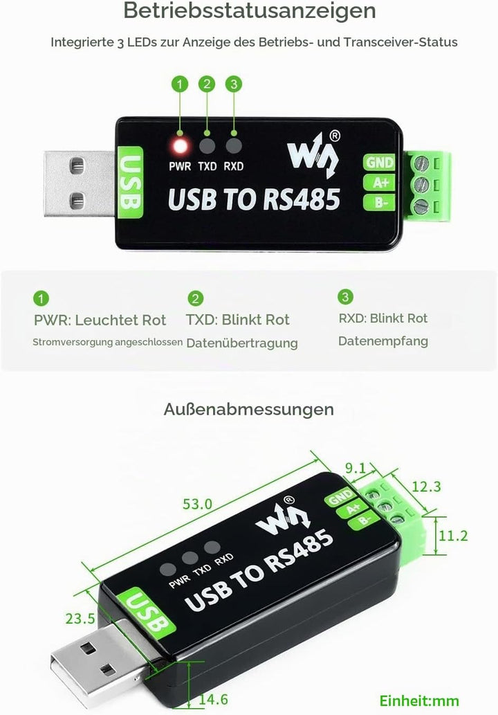 Waveshare Industrial USB to RS485 Converter with Original FT232RNL and SP485EEN Chips Automatic Tran