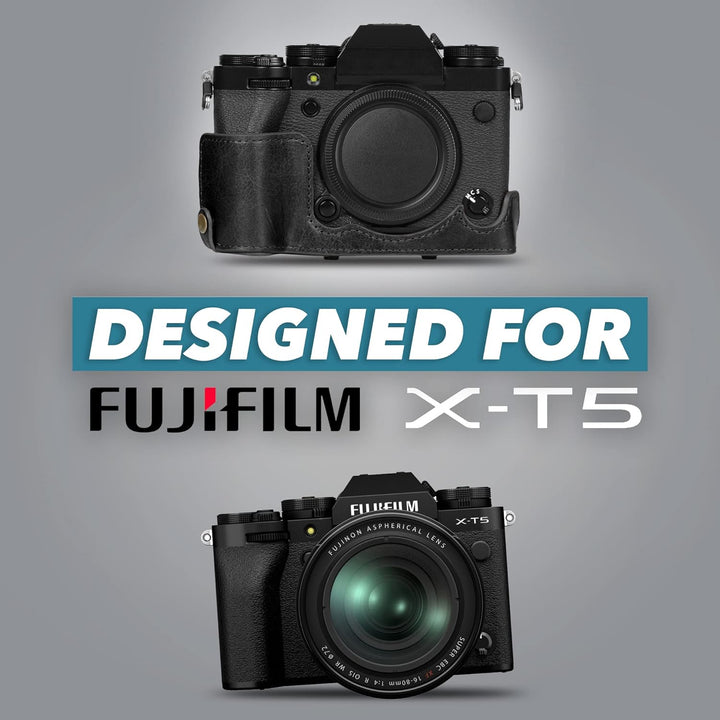 MegaGear Ever Ready Echtleder Kameratasche kompatibel mit Fujifilm X-T5 (16-80mm)(Schwarz), Schwarz