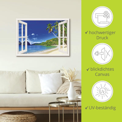 ARTland Leinwandbilder Wandbild Bild Leinwand 70x50 cm Fensterblick Karibik Südsee Strand Meer Insel