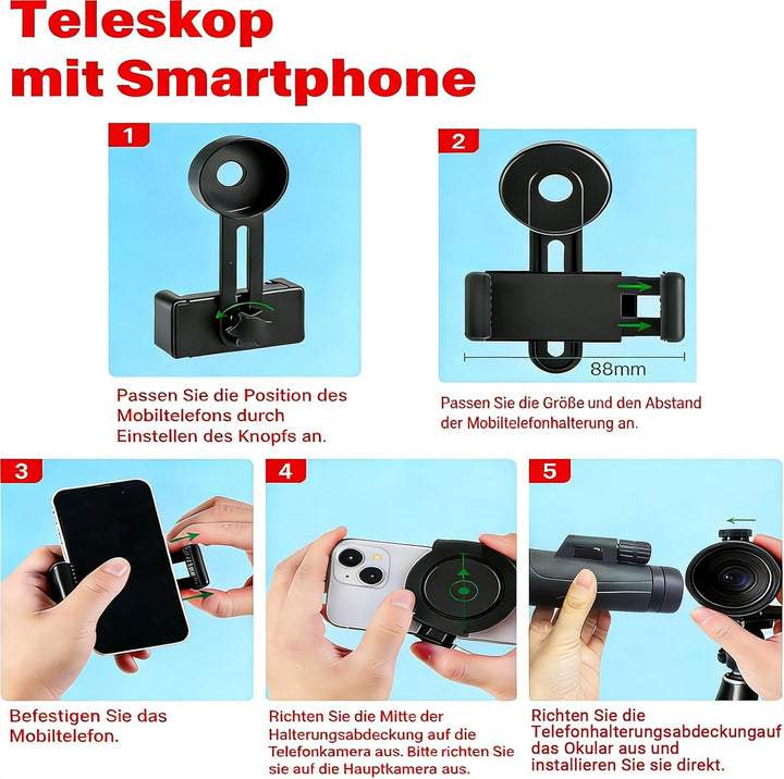 12x50 Zoom fernrohr Erwachsene monocular Telescope originalmit mit Smartphone Halter Stativ,Robuste