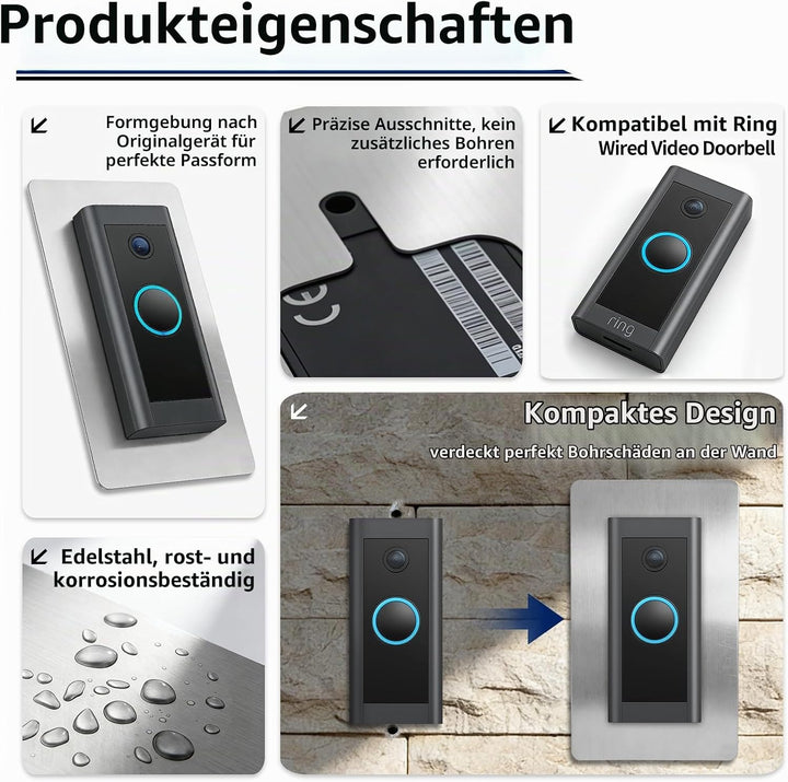 Blende Edelstahl für Ring Doorbell Wired - Wandplatte für Ring Video Türklingel Wired, Halterung Zub