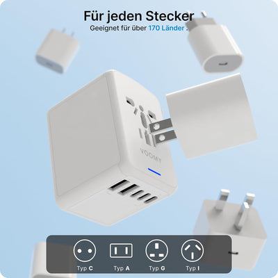 VOOMY Adapter für 170+ Landen, Reiseadapter Usa mit 2 USB A, Reisestecker mit 3 USB C, Reiseadapter