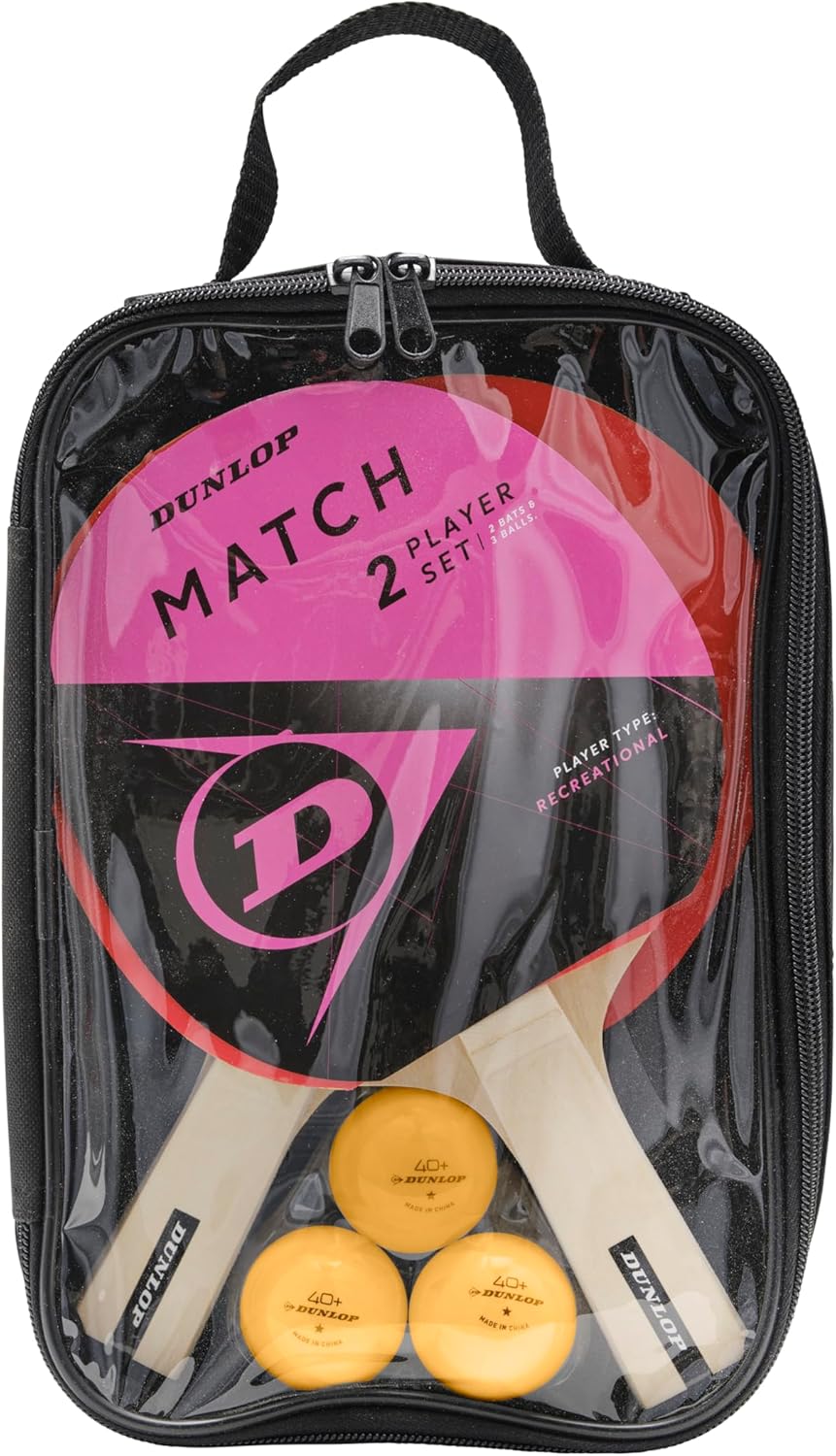 Dunlop Tischtennis Set Match 2 Player - 2 Schläger, 3 Bälle & Tasche, beige