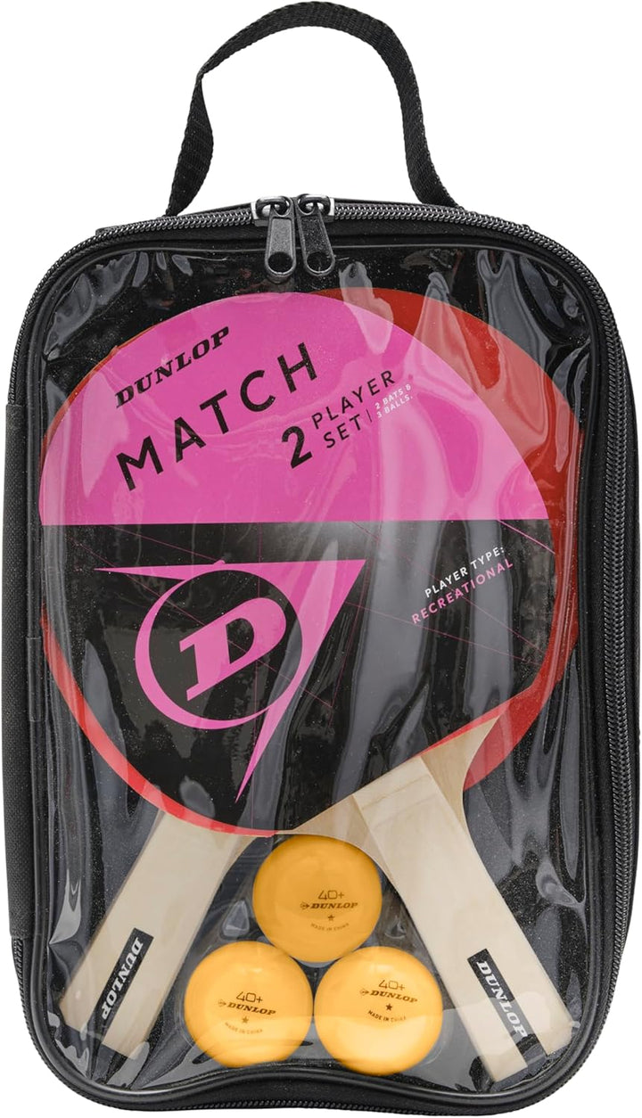 Dunlop Tischtennis Set Match 2 Player - 2 Schläger, 3 Bälle & Tasche, beige