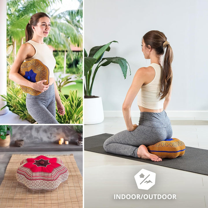 livasia Meditationskissen Stern - Ø 30x15cm - Yogakissen mit Kapok, Pouf, Bodenkissen sternförmig Yo