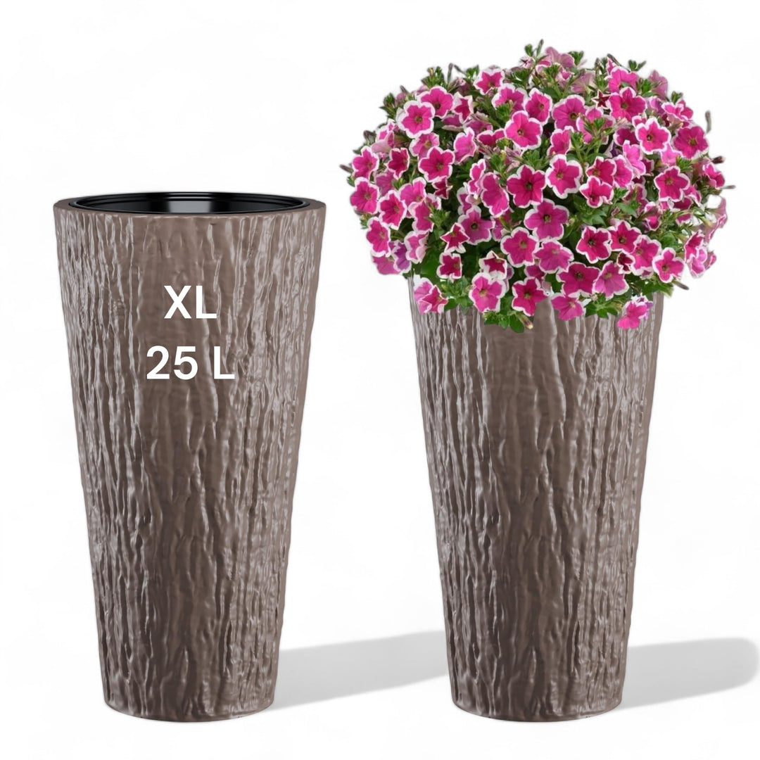 MELTOM Blumenkübel Blumentopf Rund Slim Pflanzkübel mit Herausnehmbaren Einsatz DEKORATIV (Braun, XL