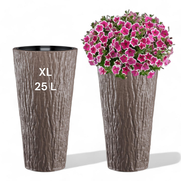 MELTOM Blumenkübel Blumentopf Rund Slim Pflanzkübel mit Herausnehmbaren Einsatz DEKORATIV (Braun, XL
