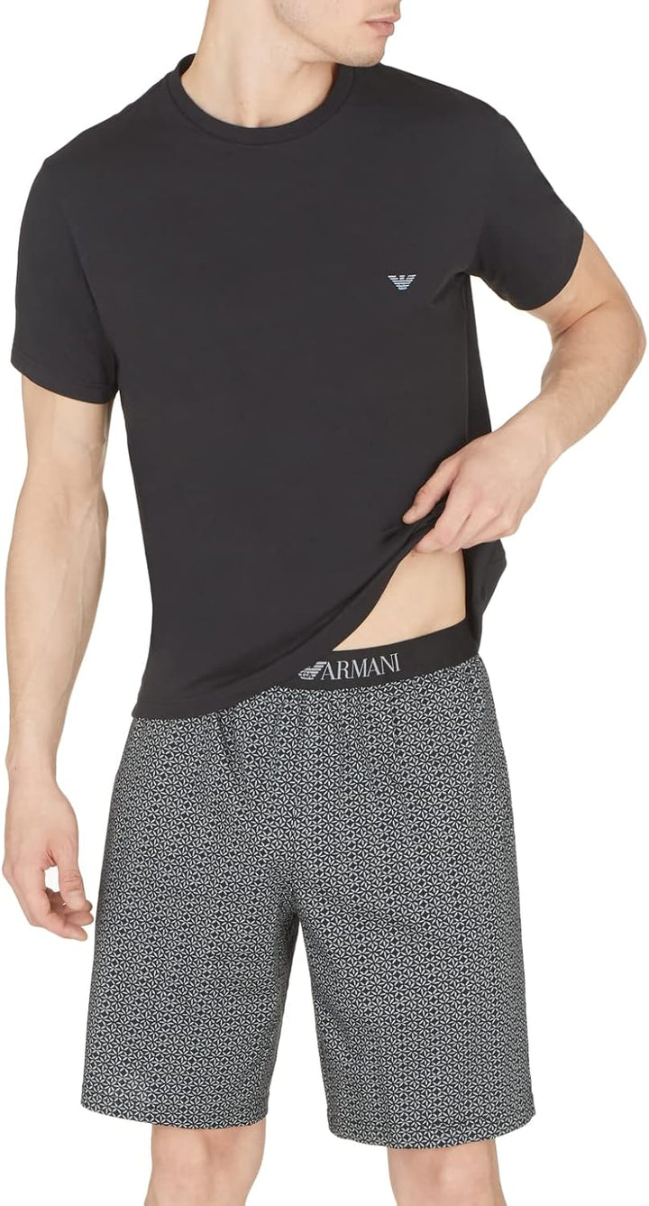 Emporio Armani Herren T-Shirt and Bermuda Short Pyjama Set Pajamas, Flowers/Black