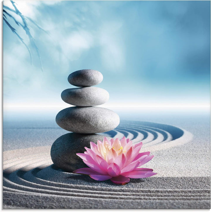 ARTland Glasbilder Wandbild Glas Bild einteilig 50x50 cm Quadratisch Asien Wellness Zen Steine Sand
