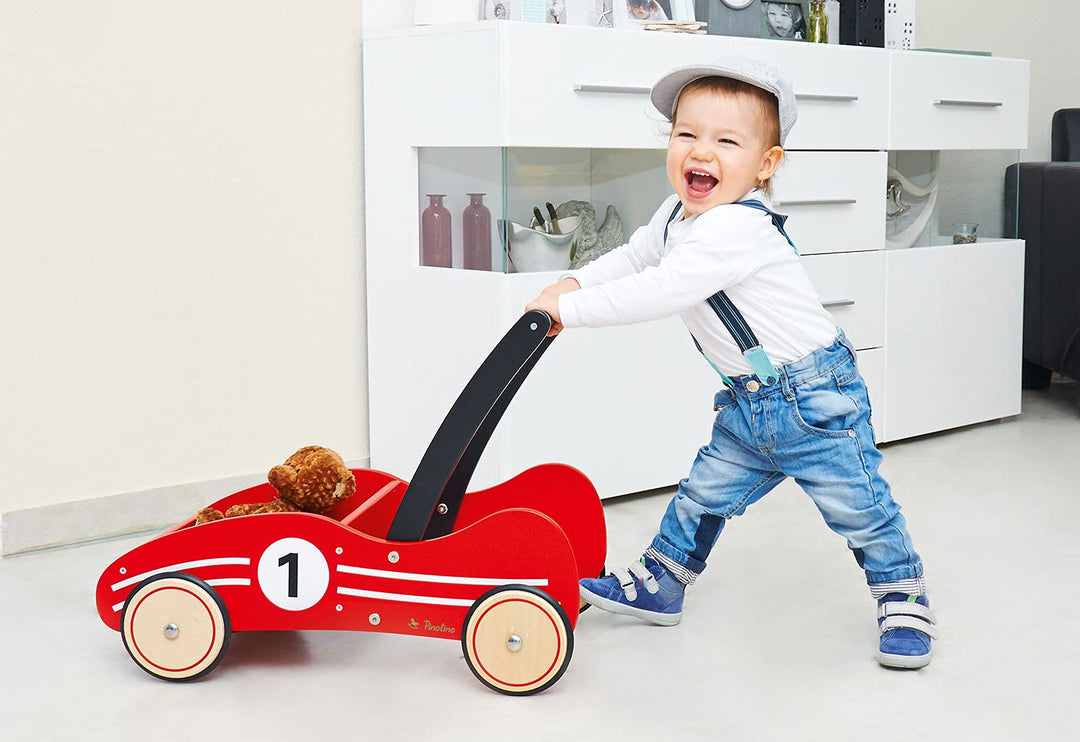 Pinolino Lauflernwagen Kimi, aus Holz, mit Bremssystem, Lauflernhilfe mit gummierten Holzrädern, für
