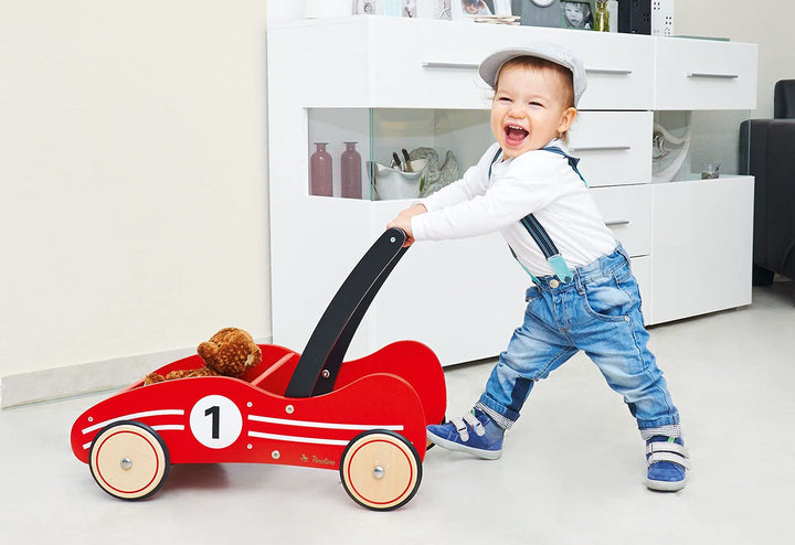 Pinolino Lauflernwagen Kimi, aus Holz, mit Bremssystem, Lauflernhilfe mit gummierten Holzrädern, für
