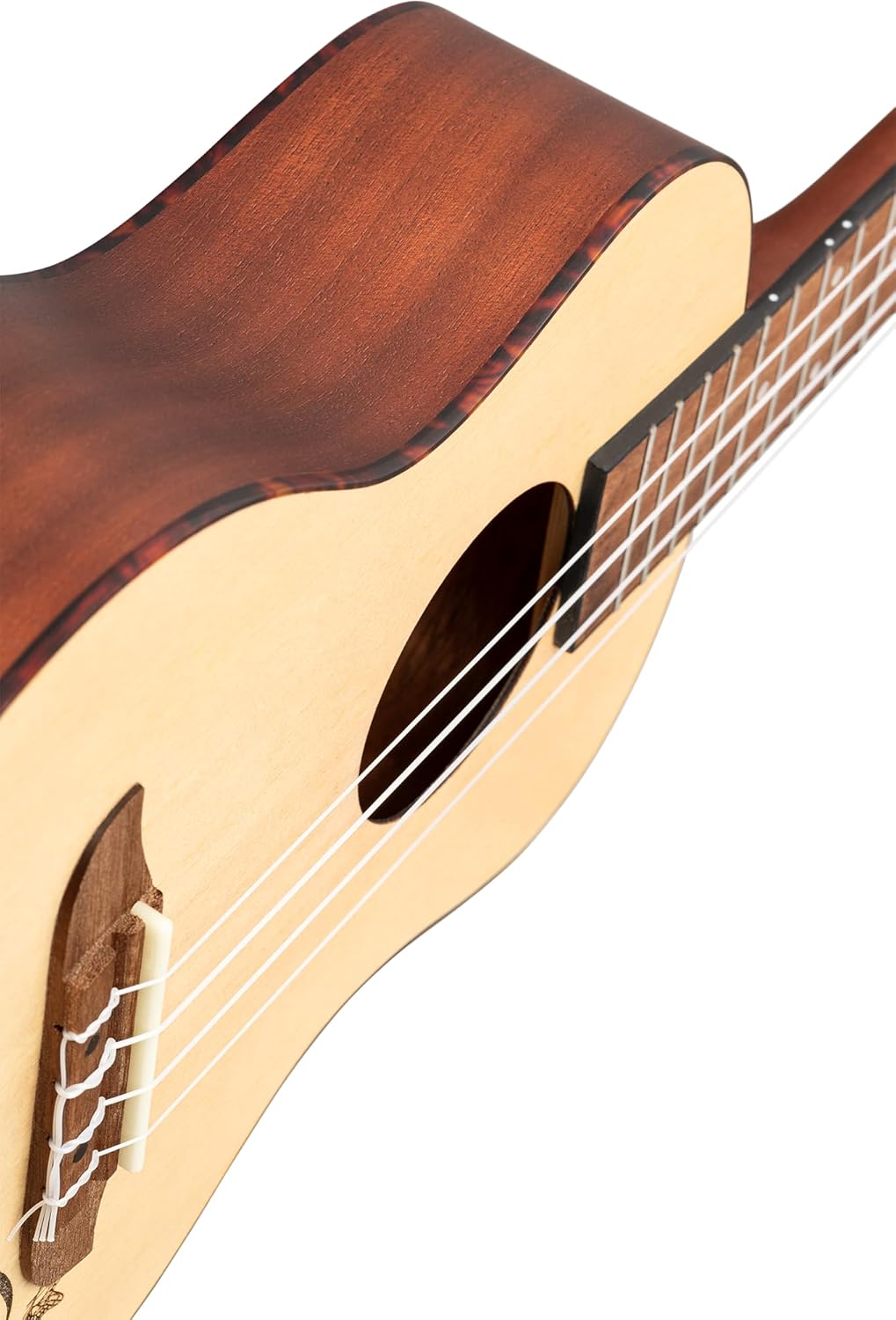 Ortega Guitars Tenor Ukulele akustisch - Bonfire Series - Fichtendecke mit lasergaviertem Motiv (RU5