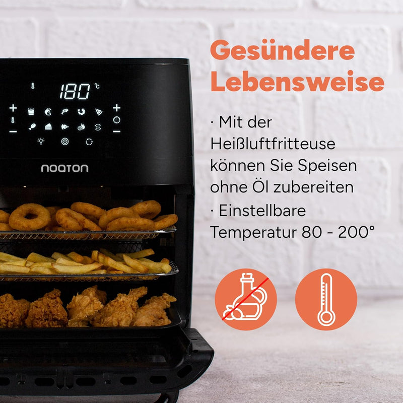 Noaton A120 Ultra Pro Heissluftfritteuse 12L, Fritteuse ohne Öl, Inklusive Rezeptbuch und 26 cm Küch