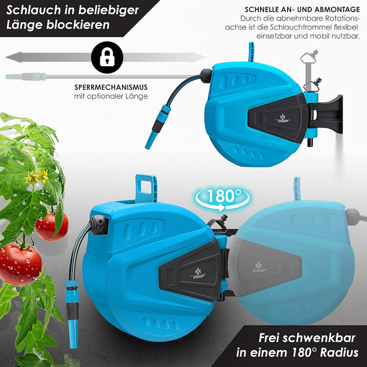 KESSER® Schlauchtrommel Wasser 30+2m Schlauchaufroller Inkl. 2-Wege-Verteiler + Multi-Handbrause Was