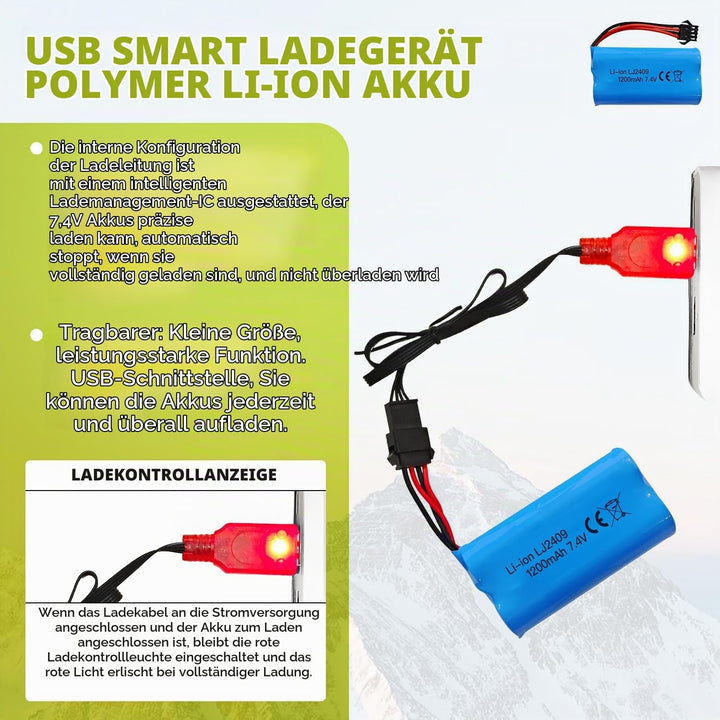 2PCS 7.4V 1200mah SM-4P Stecker Akku mit USB Ladekabel für EC08 RC Spielzeugauto Modell Geländefahrz