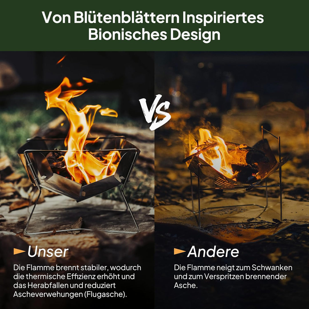 Thous Winds Faltbare Feuerschale Outdoor, mit Grillrost und Aufbewahrungstasche, Ultraleicht, Tragba