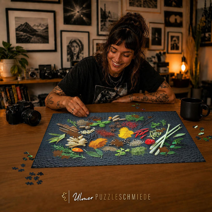 Ulmer Puzzleschmiede - Puzzle Spicy - Puzzeln mit Geschmack - modernes Puzzle mit 1000 Teilen zu Küc