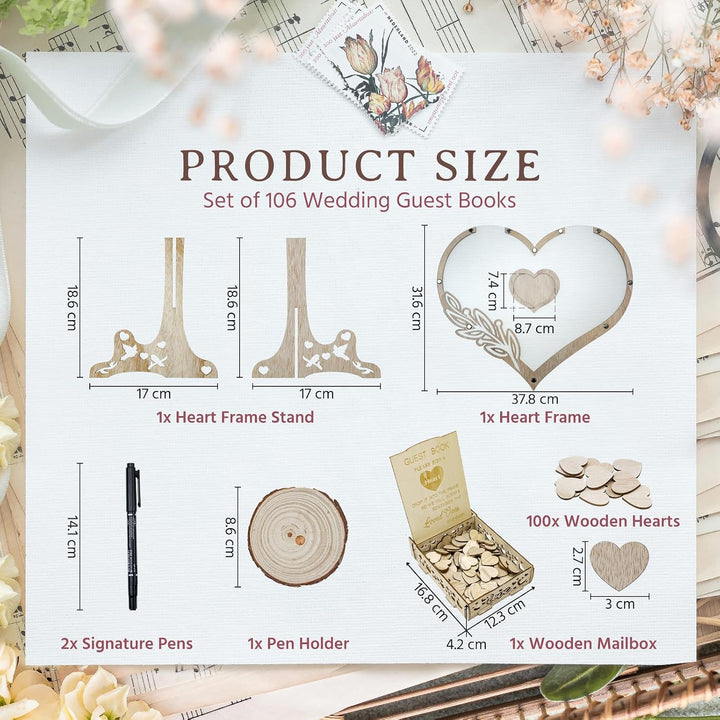 Gästebuch Hochzeit Holz,Gästebuch Hochzeit,Hochzeitsgästebuch mit 100 Holzherzen für Hochzeitsfeiern