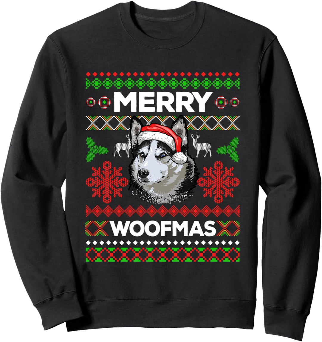 Merry Woofmas Ugly Sweater Weihnachten Siberian Husky Hunde Sweatshirt