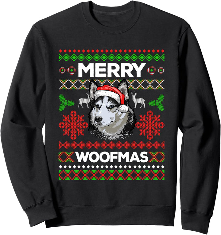 Merry Woofmas Ugly Sweater Weihnachten Siberian Husky Hunde Sweatshirt