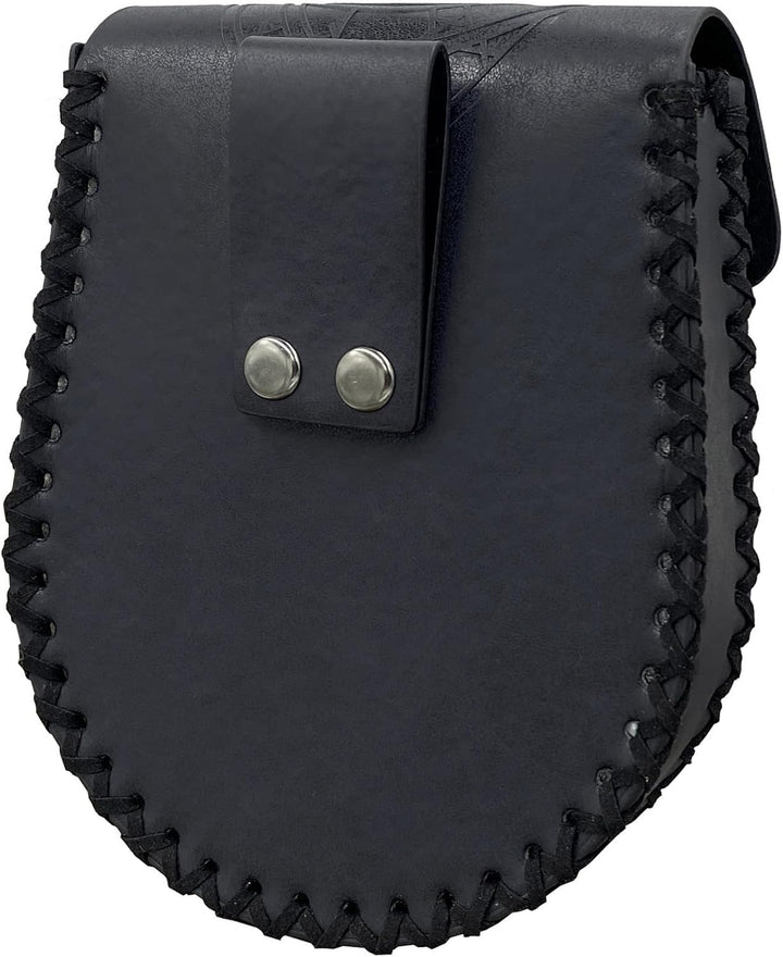 COSFAN Nordische geprägte Gürteltasche, mittelalterliche Kunstledertasche, Schwarze Wikinger-Renaiss