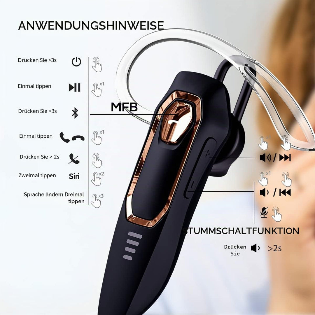 Micool Headset Bluetooth V5.0, Geräuschunterdrückung Freisprech Bluetooth Headset Handy 30 Stunden G