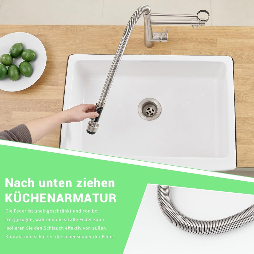 TIMACO Grosser Küchenarmatur mit Spiralfeder,22,36in, 360° Schwenkbare Spültischarmaturen mit Zwei A