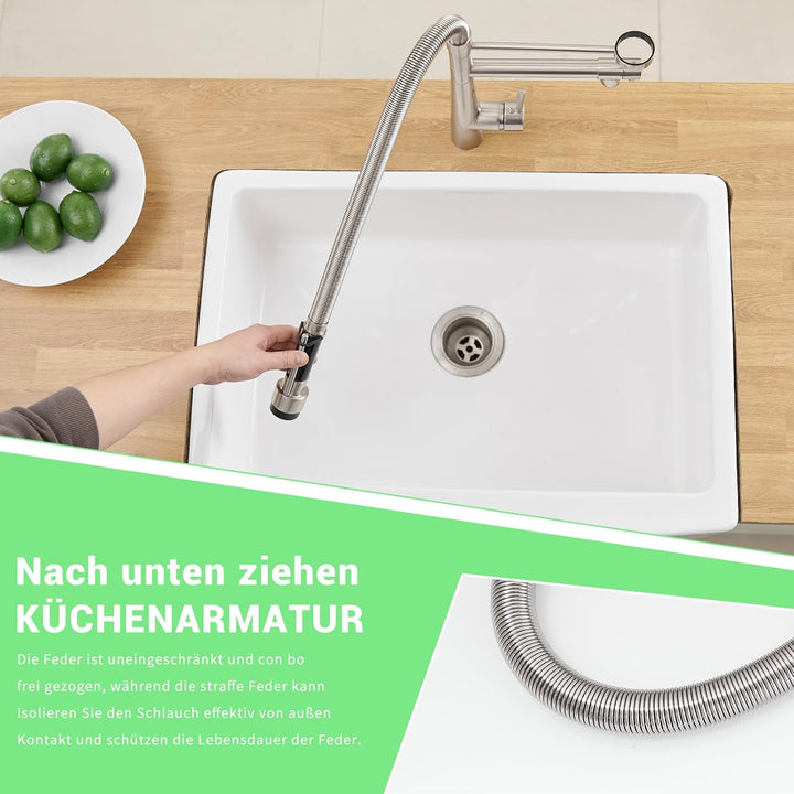 TIMACO Grosser Küchenarmatur mit Spiralfeder,22,36in, 360° Schwenkbare Spültischarmaturen mit Zwei A