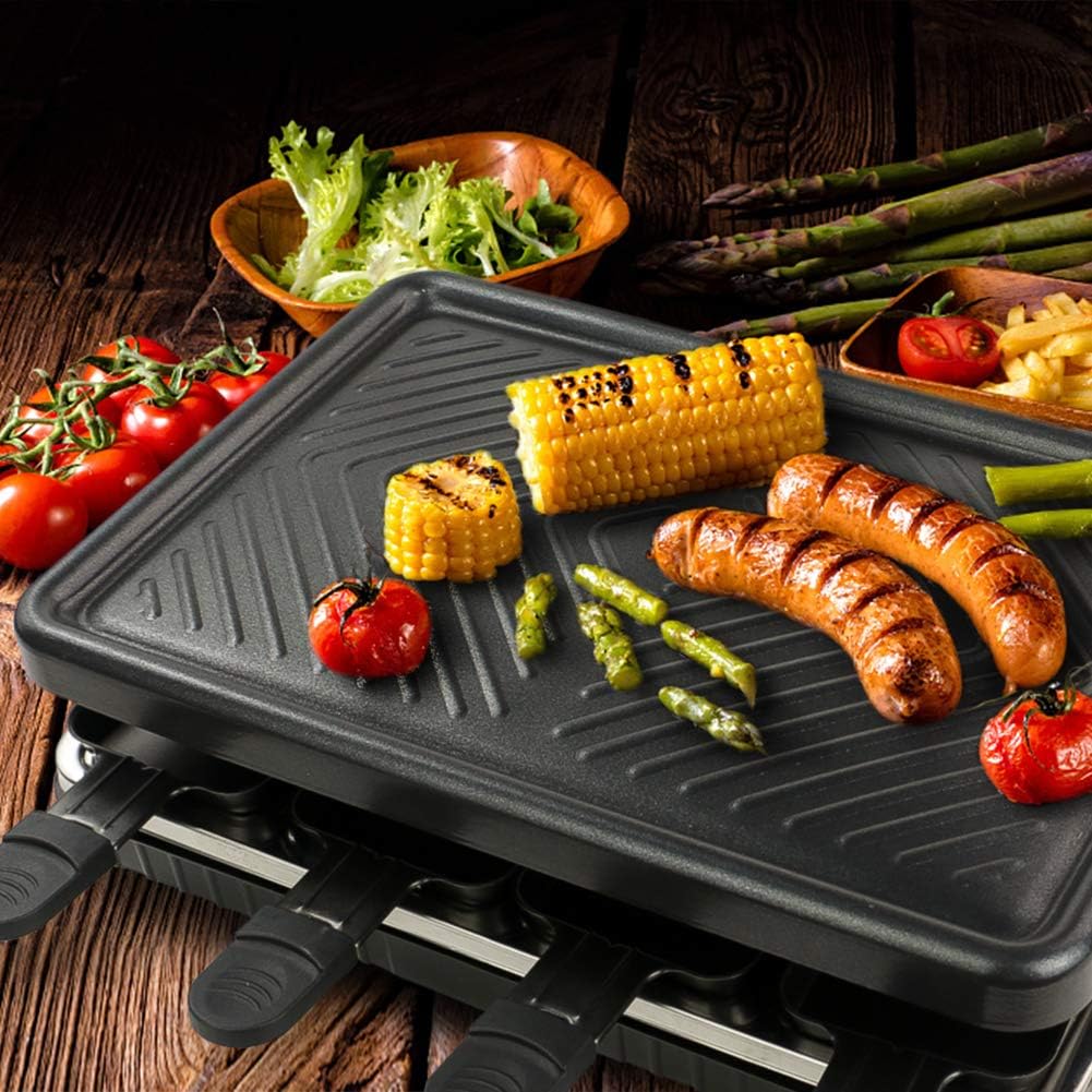 Raclette 8 Personen - Raclette Grill Antihaft Beschichtung Grillpfanne mit 8 Mini Raclette Pfännchen