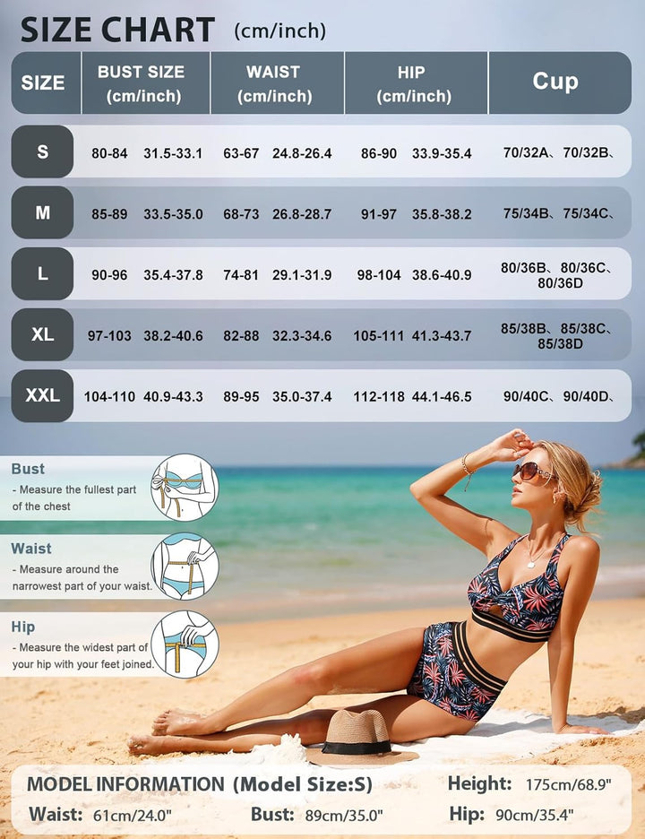 UMIPUBO Bikini Damen Bauchweg, High Waist Push Up Bikini Sets Zurück kreuzen Grosse Brüste Bademode