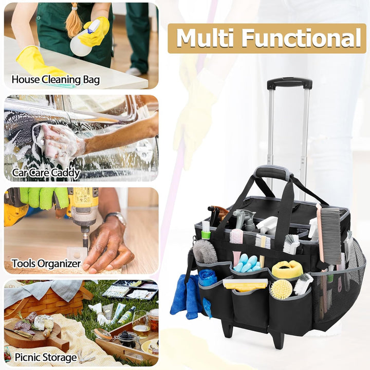 Grosser Reinigungs Caddie mit Abnehmbarem Trolley und Schultergurt, Reinigungsmittel Tasche mit Umla
