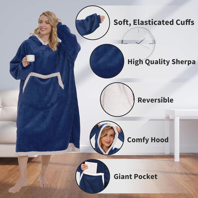JEFFEL Hoodie Decke mit Ärmeln,Hoodie Decke Pullover Damen übergrosse, Flauschig Hoodie Sweatshirt,