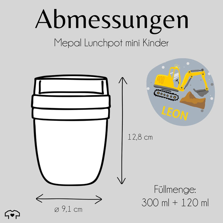 Shirtracer Mepal Müslibecher personalisiert Bagger mit Name 2 Hellblau, 2 Hellblau