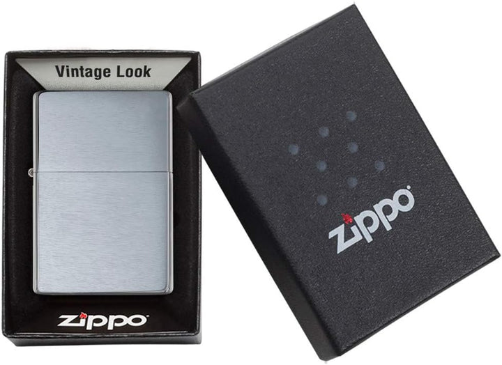 Zippo Vintage gebürstetes Chrom ohne Schlitze – 230.25, Gebürstetes Chrom
