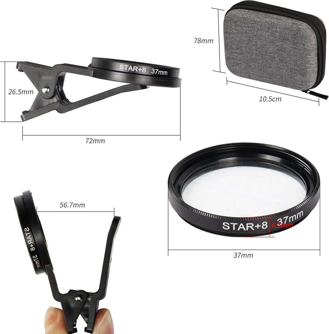Telefon Kamera Objektiv Kit Sternfilter YACSEJAO 37 mm Sternfilter Optisches Glas 8 Punkte Starburst