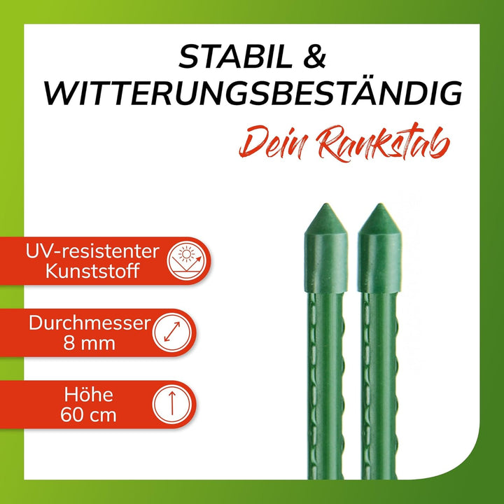 bellissa - Rankhilfe Kunststoff grün 10er Set 60cm Ø 8mm Rankstäbe - Hochwertige Pflanzenstütze mit