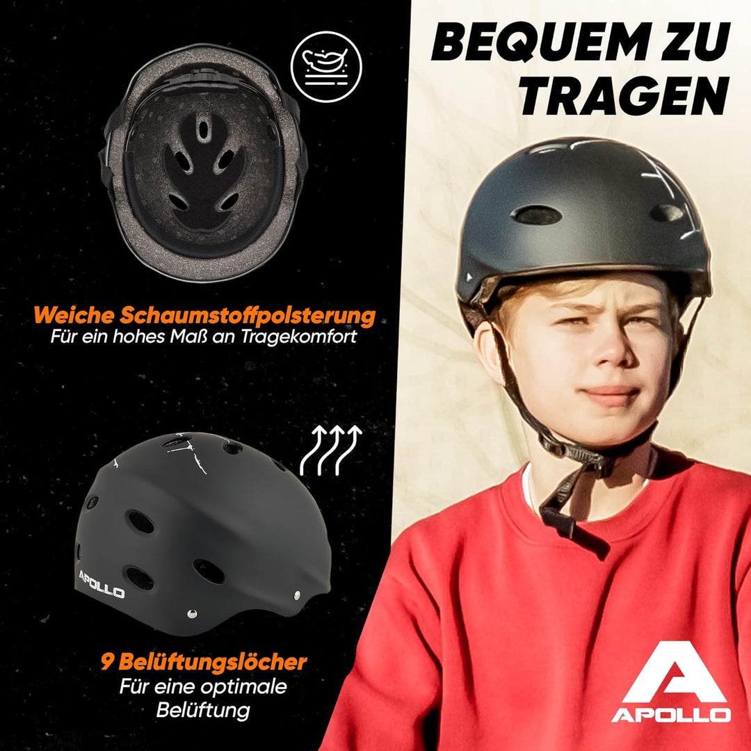 Apollo Skaterhelm Herren, Damen und Kinder | Kinderfahrradhelm | Verstellbar | Skateboard, Scooter,