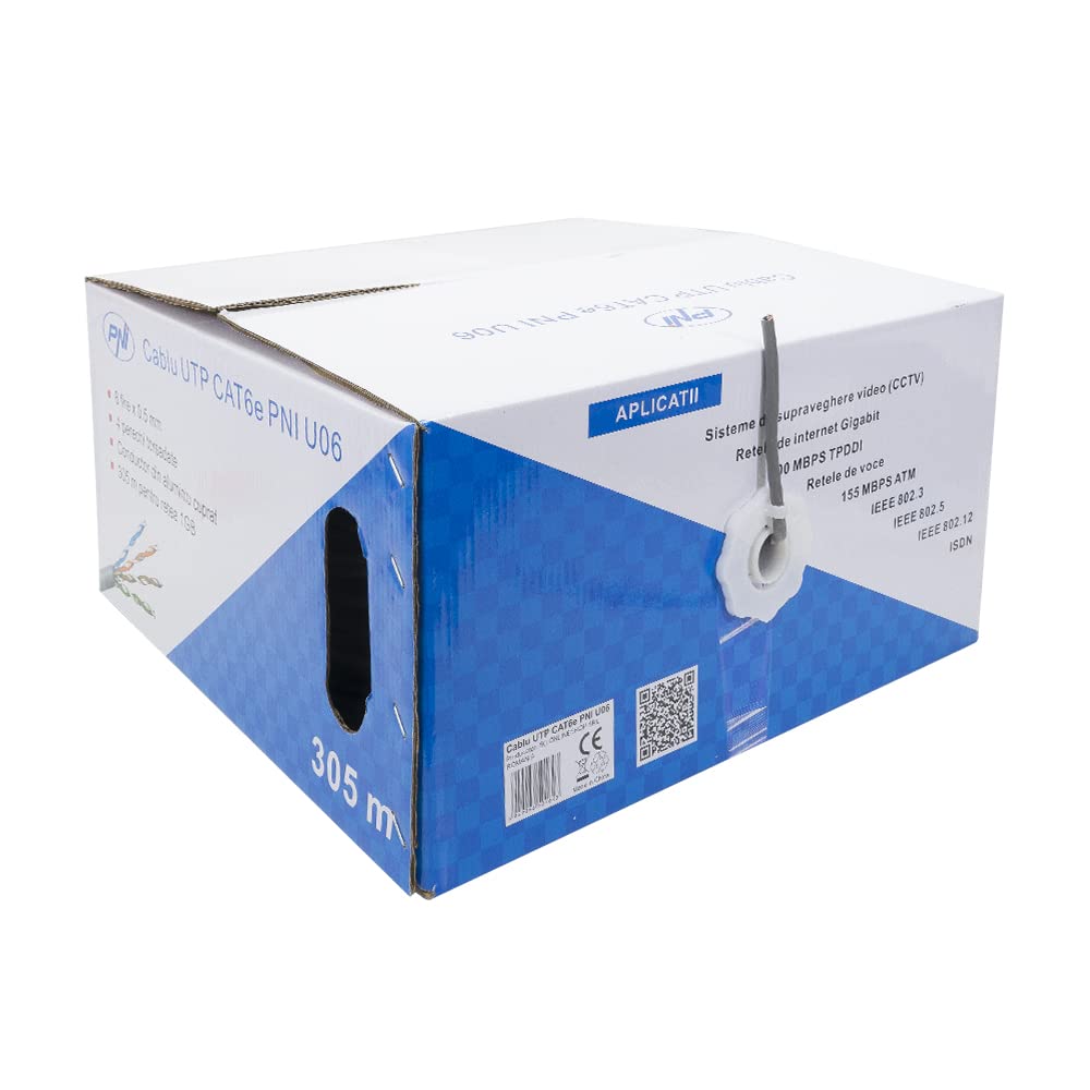 Enthernet LAN Kabel 305 m CAT6e PNI U06 für Internet 1 Gigabit/Überwachungssystem, grau